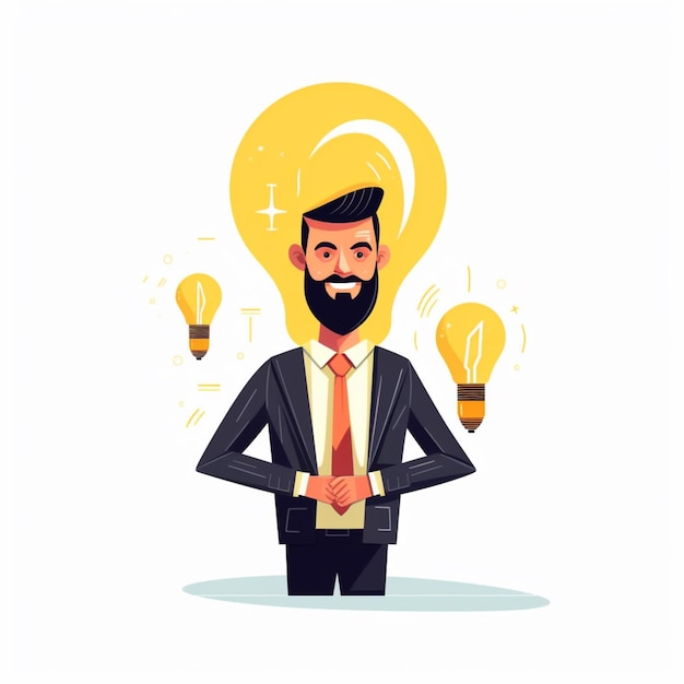 A man in a suit with a beard and a light bulb above his head generative ai