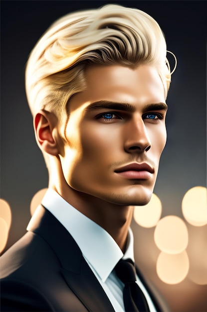 A man in a suit with blue eyes