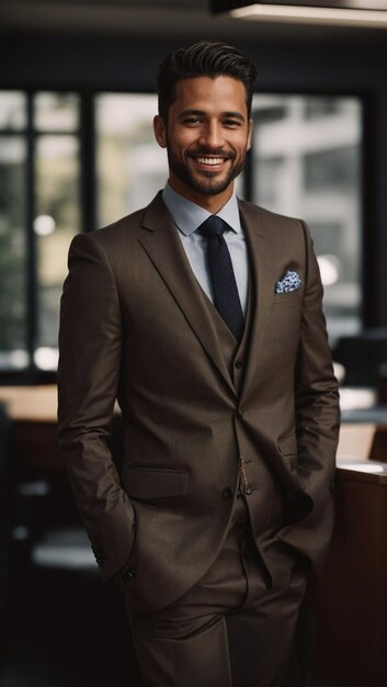 a man in a suit with a blue tie and a black tie.