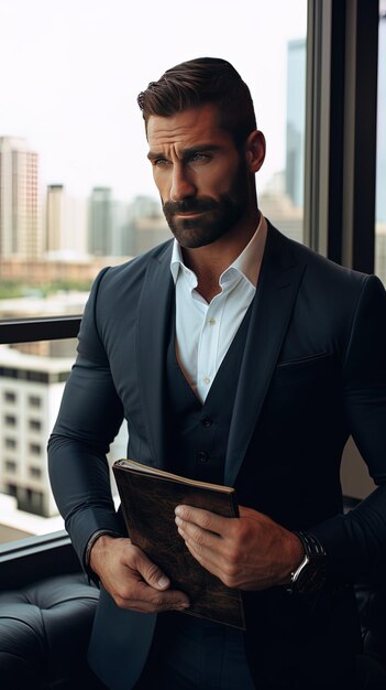 Photo a man in a suit with a book in his hand