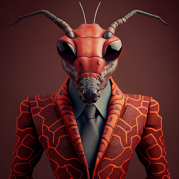 A man in a suit with a bug head on it