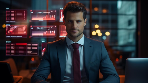 a man in suit with futuristic technology