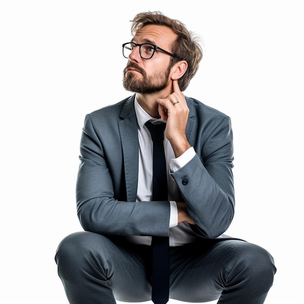 A man in a suit with glasses and a tie that says " he is wearing glasses ".