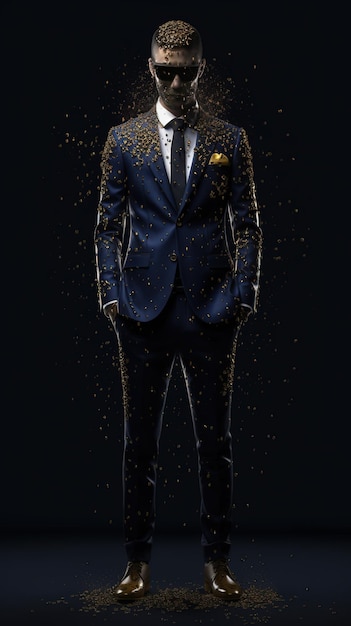 A man in a suit with gold glitter on it