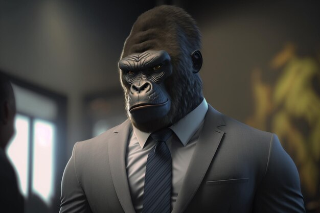 A man in a suit with a gorilla on it