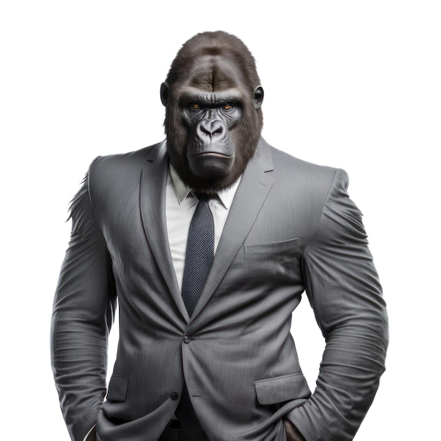 A man in a suit with a gorilla suit on.