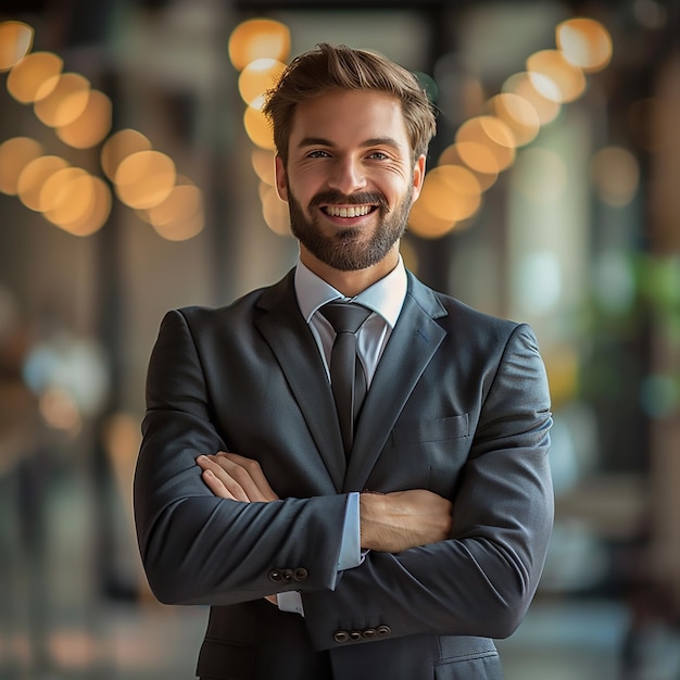 a man in a suit with his arms crossed