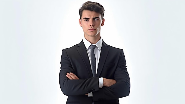 A man in a suit with his arms crossed