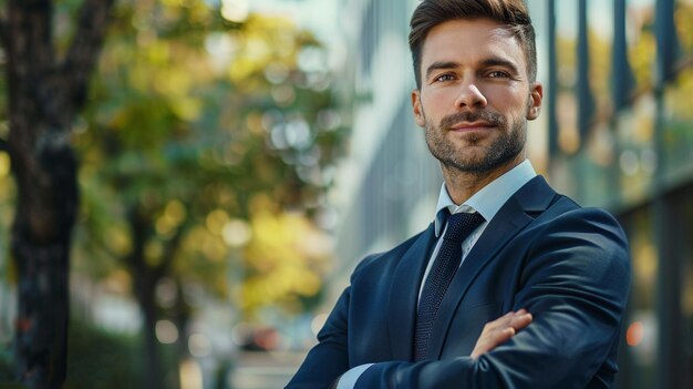 a man in a suit with his arms crossed