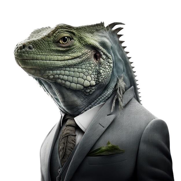 A man in a suit with an iguana head.