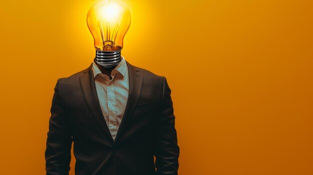 Man in Suit With Light Bulb on Head in Office