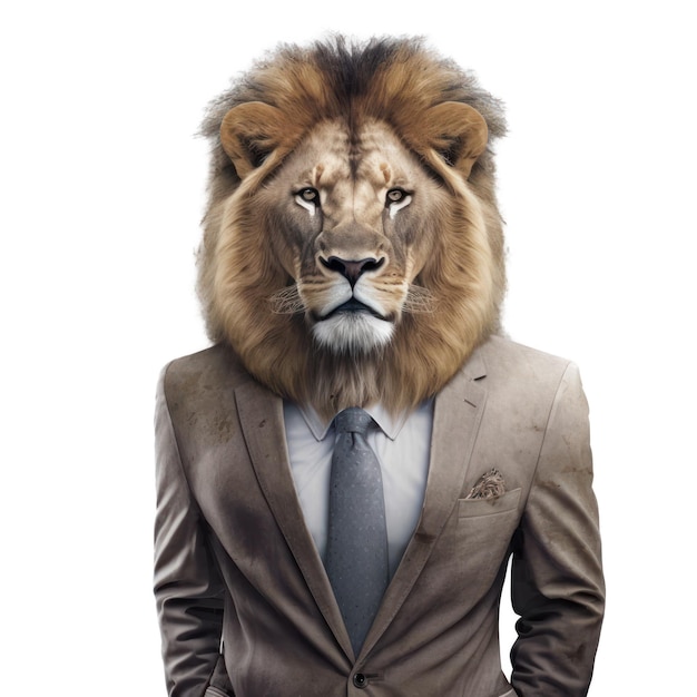 A man in a suit with a lion's head on it.