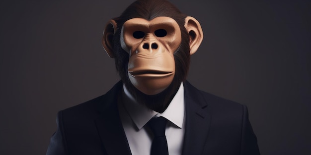 A man in a suit with a monkey mask