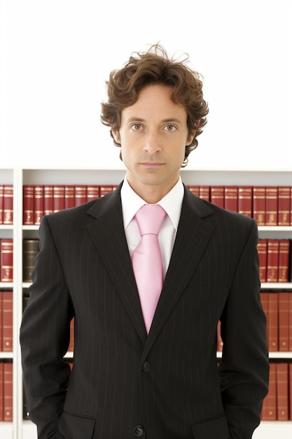 a man in a suit with a pink tie and a pink tie