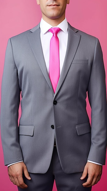 A man in a suit with a pink tie