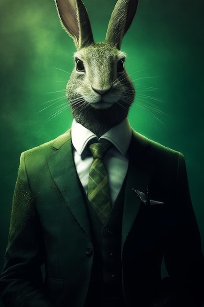 A man in a suit with a rabbit on it.