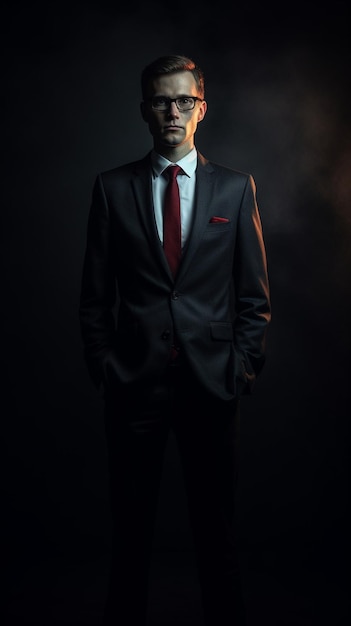 Человек в костюме с красным галстуком