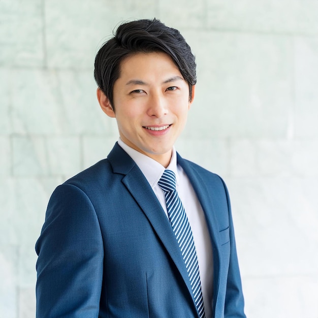 a man in a suit with a striped tie and a white shirt