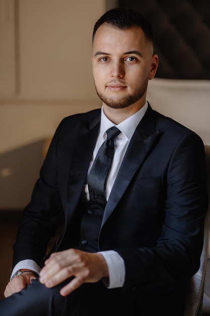 Foto un uomo in abito con una camicia bianca e una cravatta