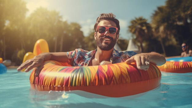 Man in Sunglasses Floating in Pool