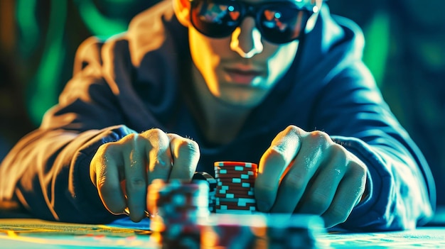 Man in Sunglasses Playing a Game of Poker