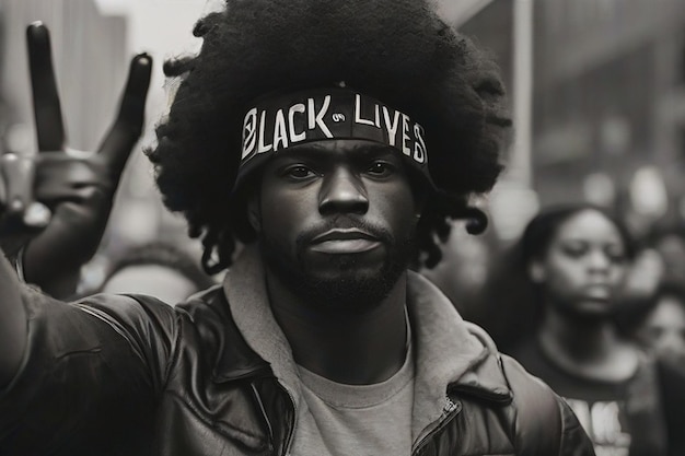 Photo man supporting the black lives matter movement