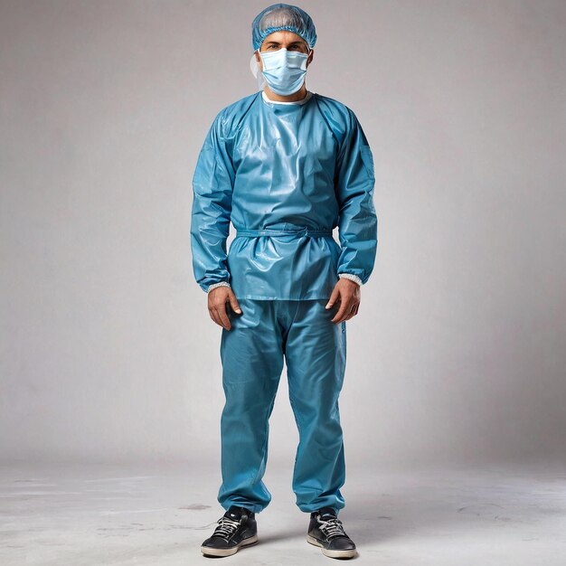 a man in a surgical suit and mask