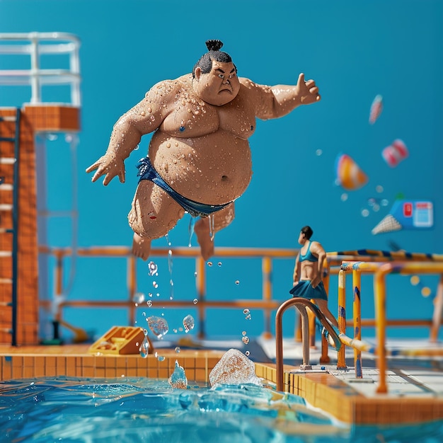 Photo a man in a swimming pool with a water hose and a water hose