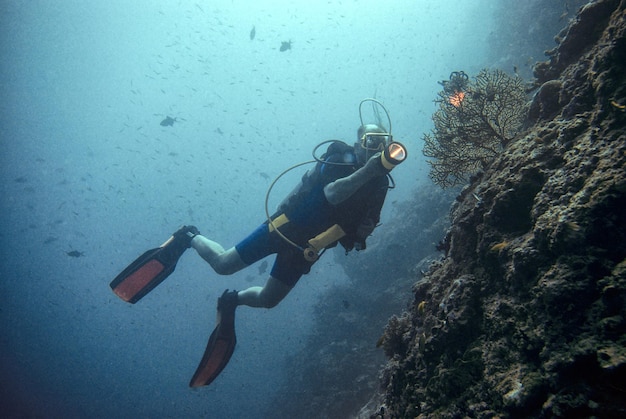 man swimming in sea