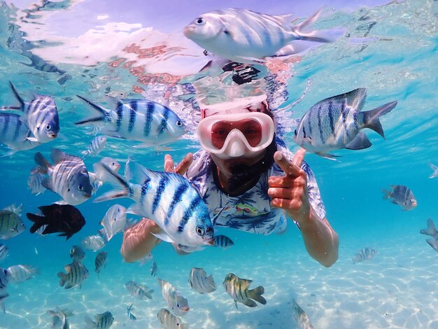 Man swimming in sea