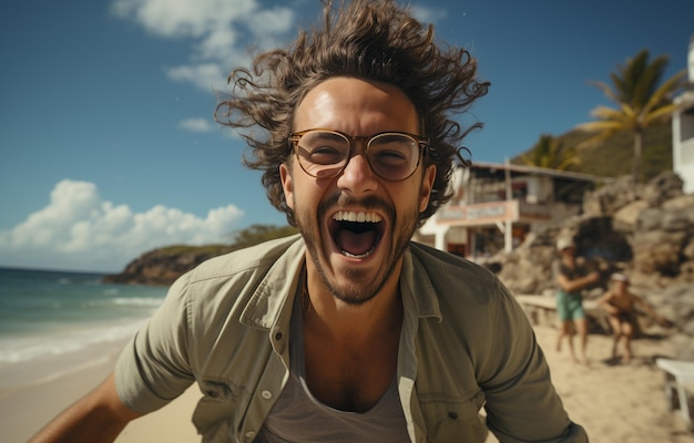 Man taking a photo on the beach