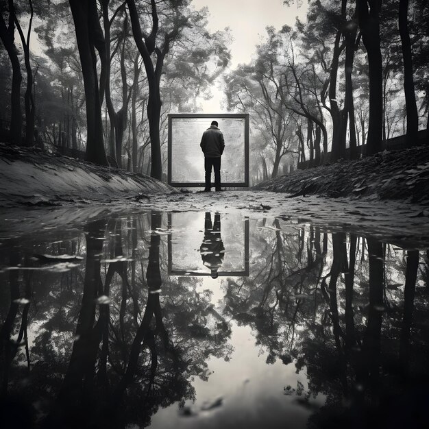 Photo man taking photo of his reflection