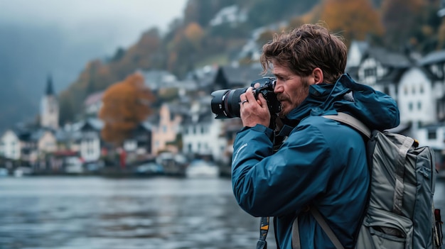 A man taking a picture with her camera