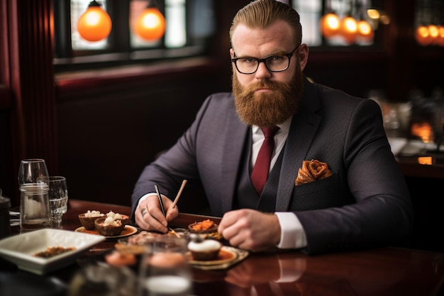 Man taking s of japanese food at restaurant table