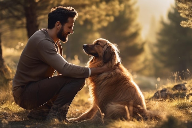 man talking to dog in park Generative AI