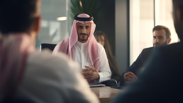 Man Talking to Group of People at Table