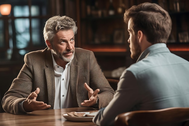 Man talking to a lawyer about options for managing overwhelming debt