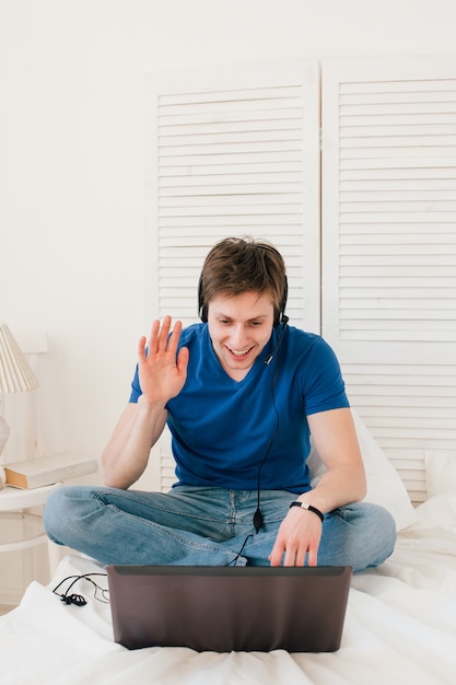 Man talking online via video chat 