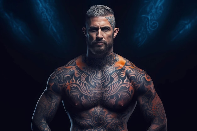 Man tattoo lichaam Macho brutaal Genereer Ai