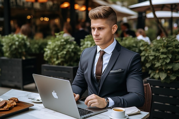 Man technologie kantoor gelukkig laptop winnaar zakenman bedrijf