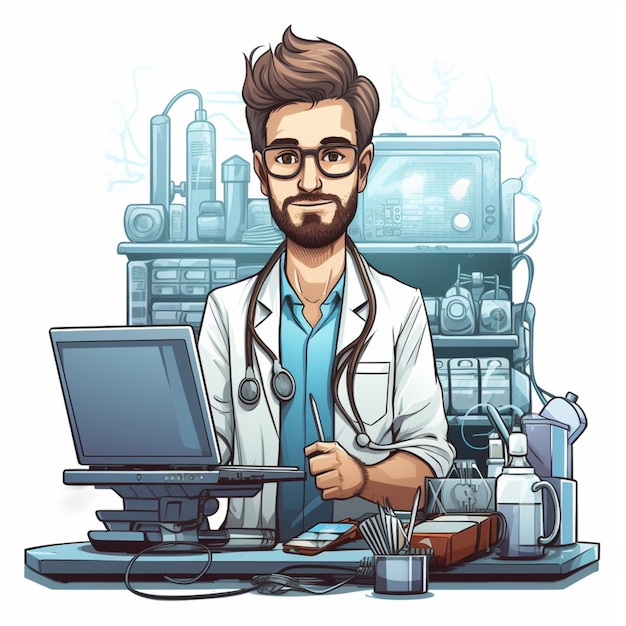 Man Technologist 2d cartoon illustraton on white background