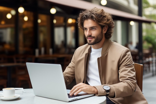 Man technology office happy laptop winner businessman business