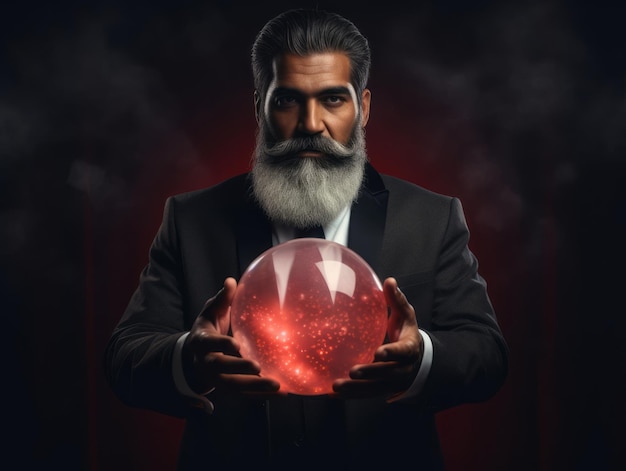 Man telling from a crystal ball dressed as a mysterious fortune teller