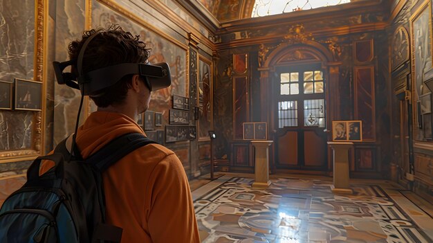 Man in Terracotta Room with VR Headset To showcase the intersection of technology