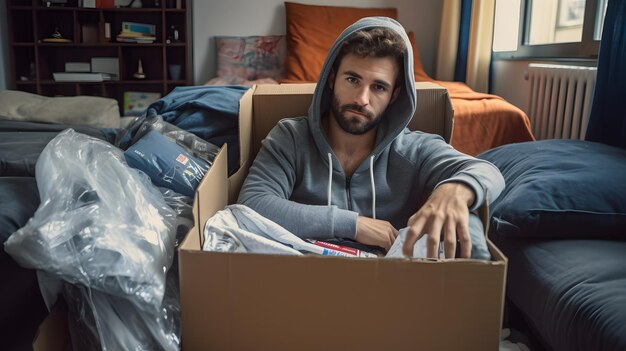 A man that is sitting in a box Generative AI