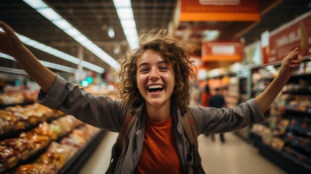 Photo a man thinks what kind of product in a supermarket to choose the buyer selects canned food at the s