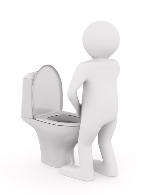 Photo man and toilet bowl on white surface isolated