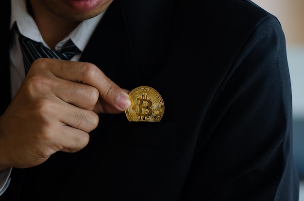 man took the bitcoins in his pocket and put on a suit It is a coin of value that can be purchased i