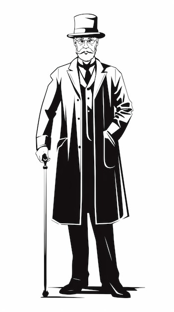 a man in a top hat and coat with a cane