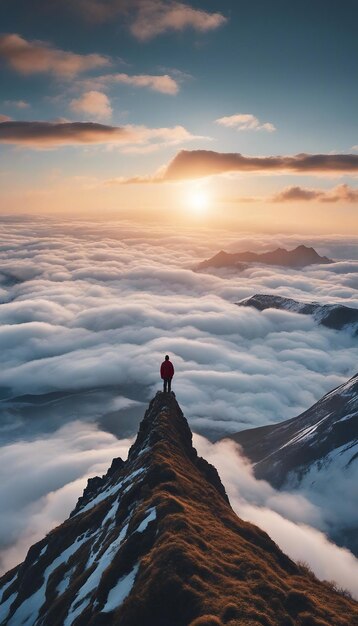 man on top of snowy mountain